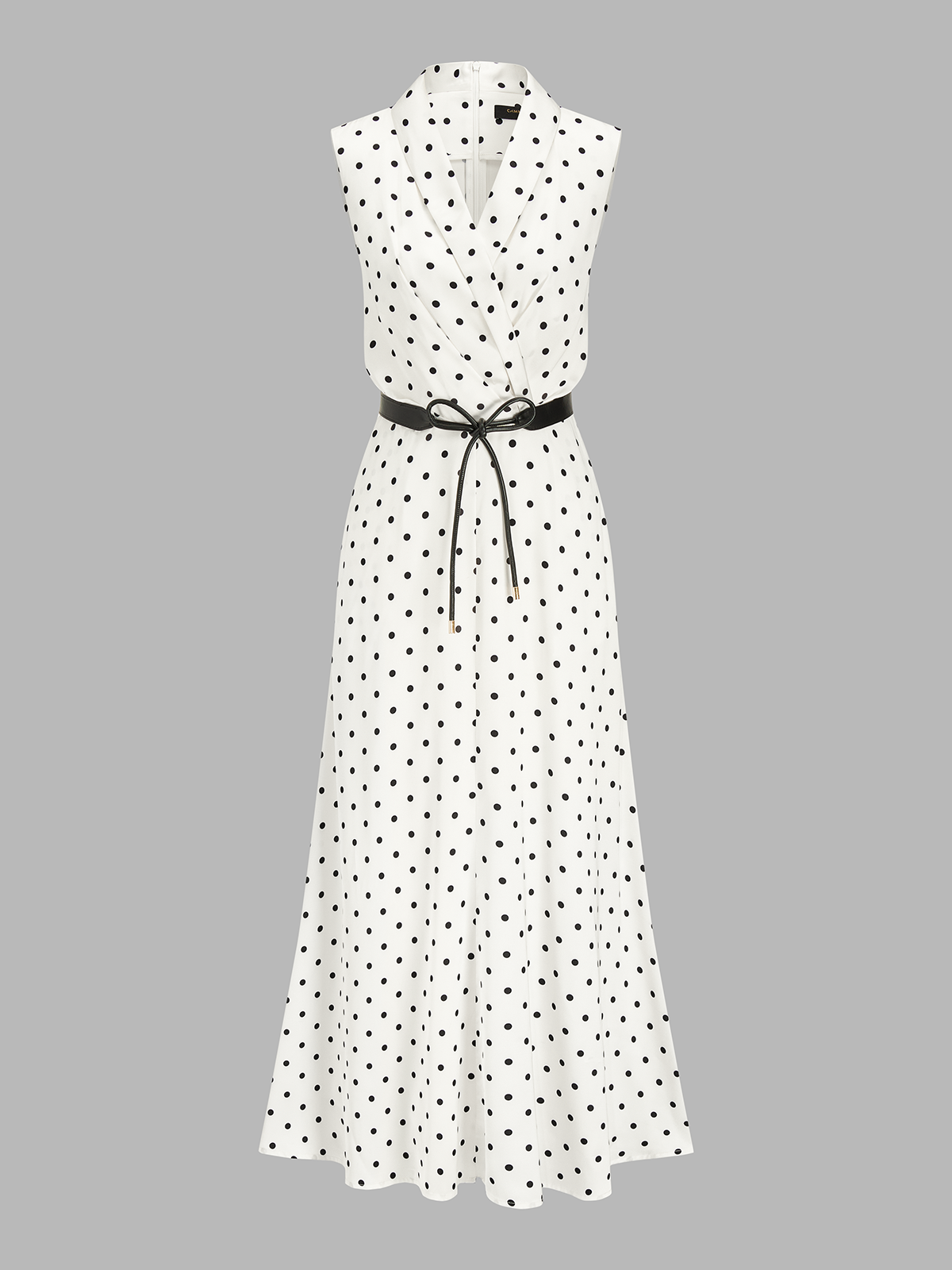 Polka Dot Sleeveless Belted Maxi Dress
