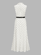 Polka Dot Sleeveless Belted Maxi Dress
