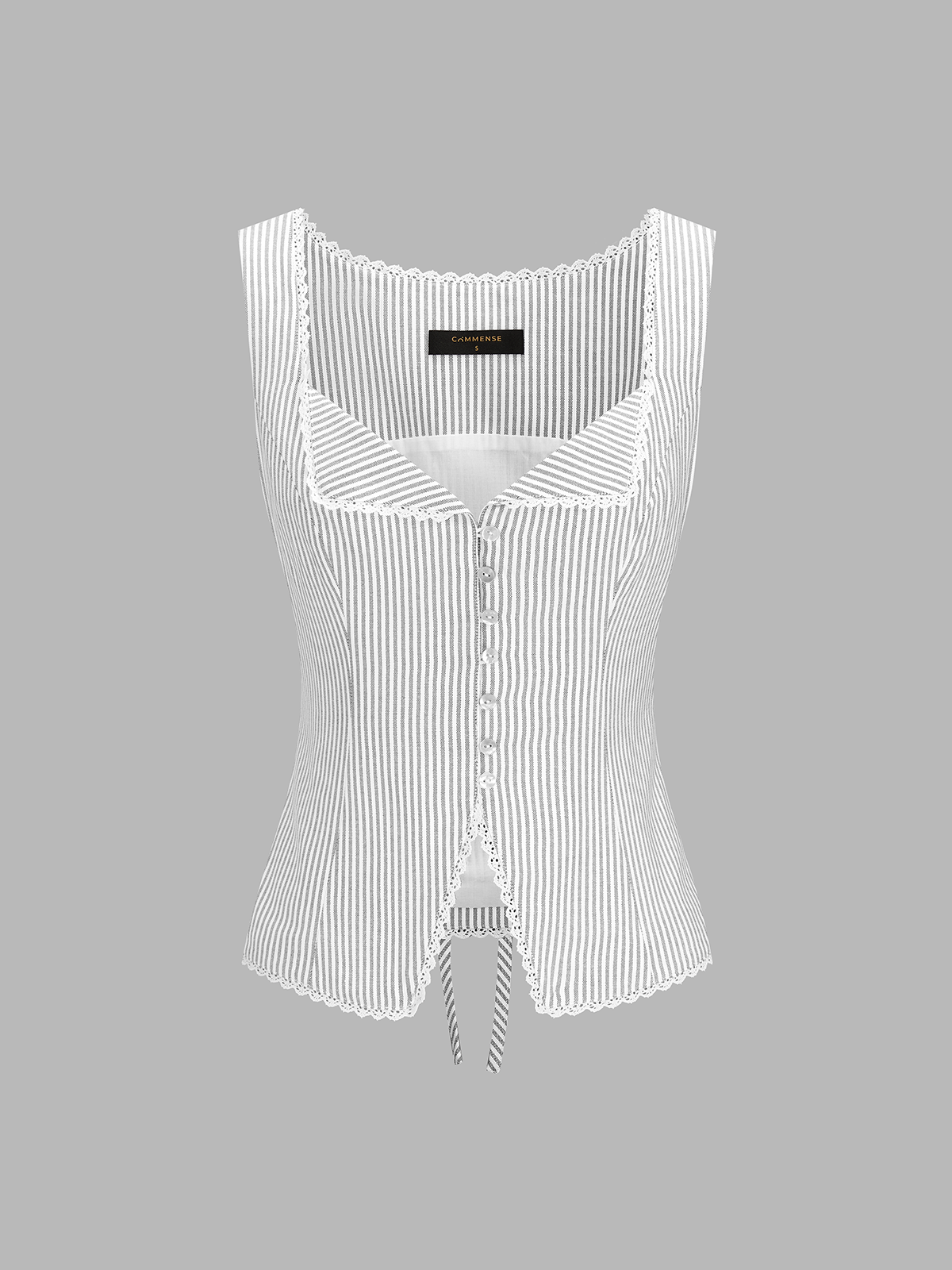 Striped Lace Trim Button-Front Tank Top