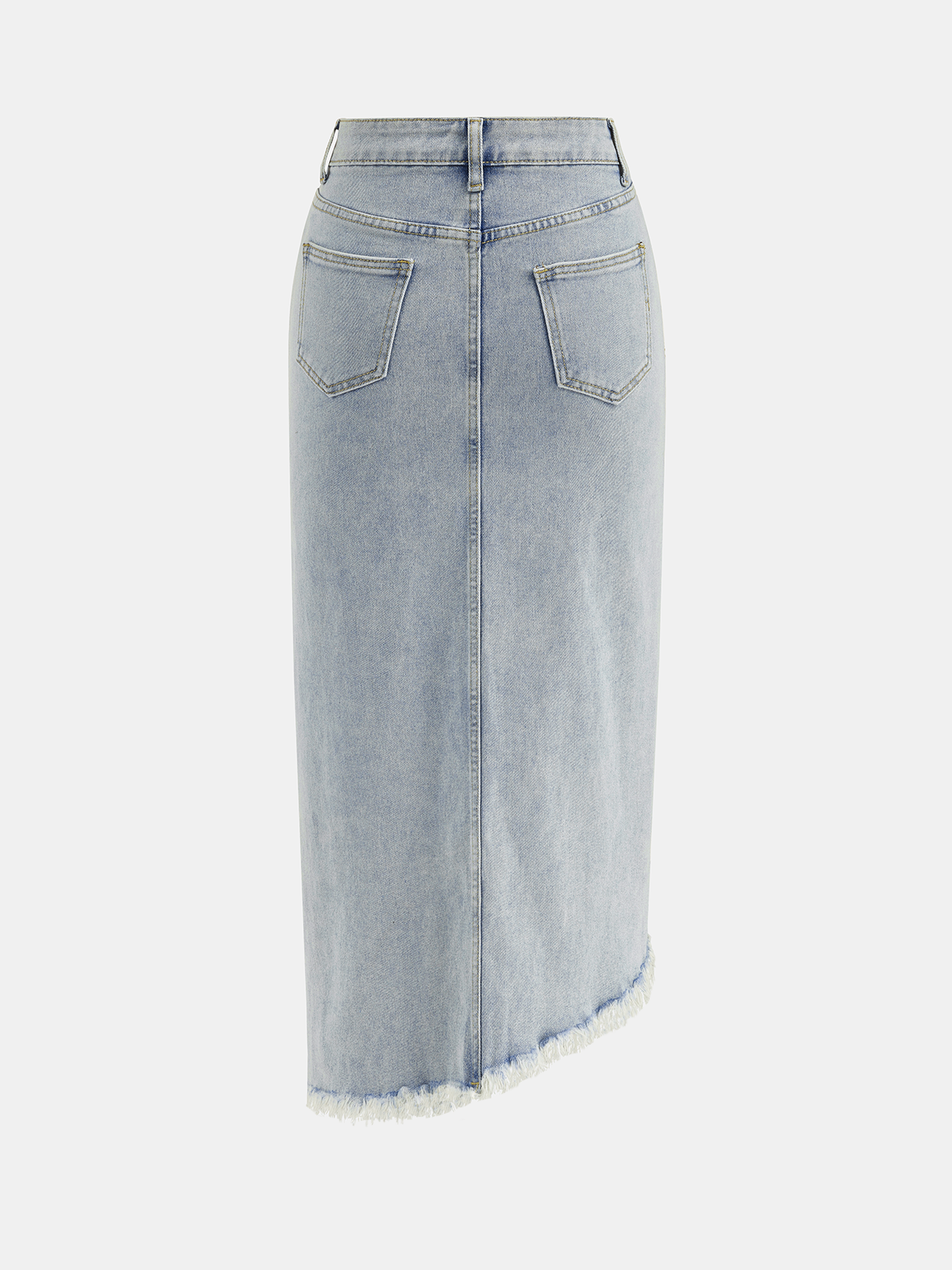 Asymmetric Denim Fringe Midi Skirt