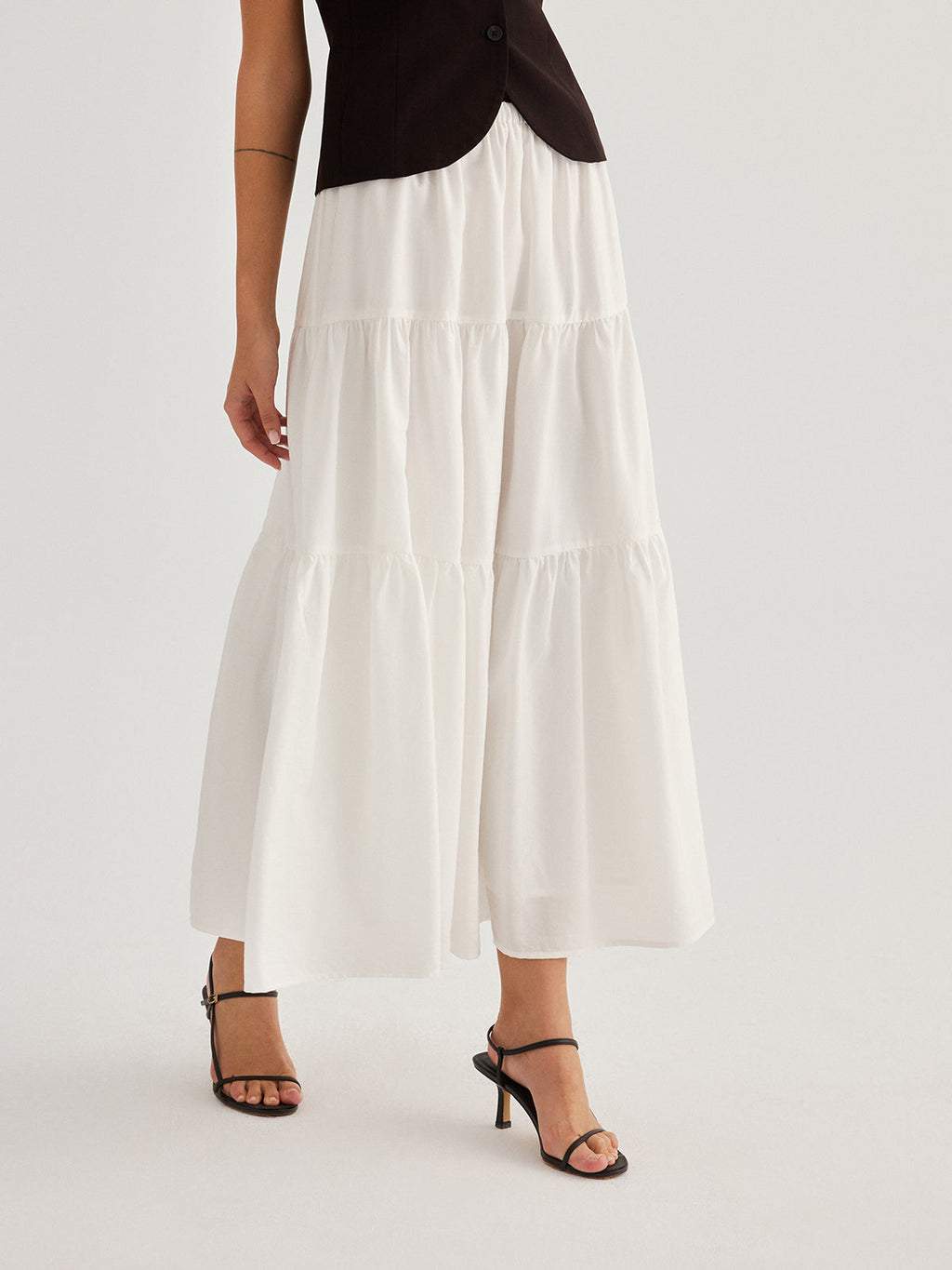 Tencel Blend Tiered Maxi Skirt