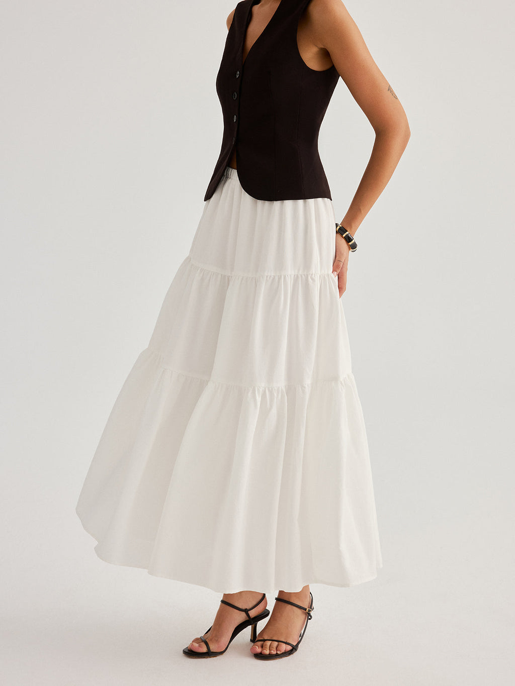 Tencel Blend Tiered Maxi Skirt
