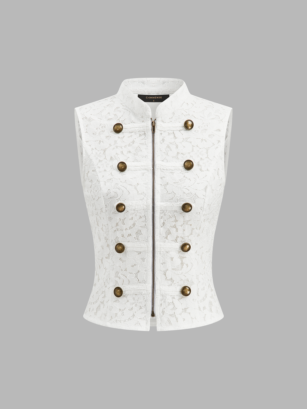 Napoleon Front Zipper Stand Collar Lace Vest