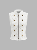 Napoleon Front Zipper Stand Collar Lace Vest