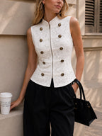 Napoleon Front Zipper Stand Collar Lace Vest