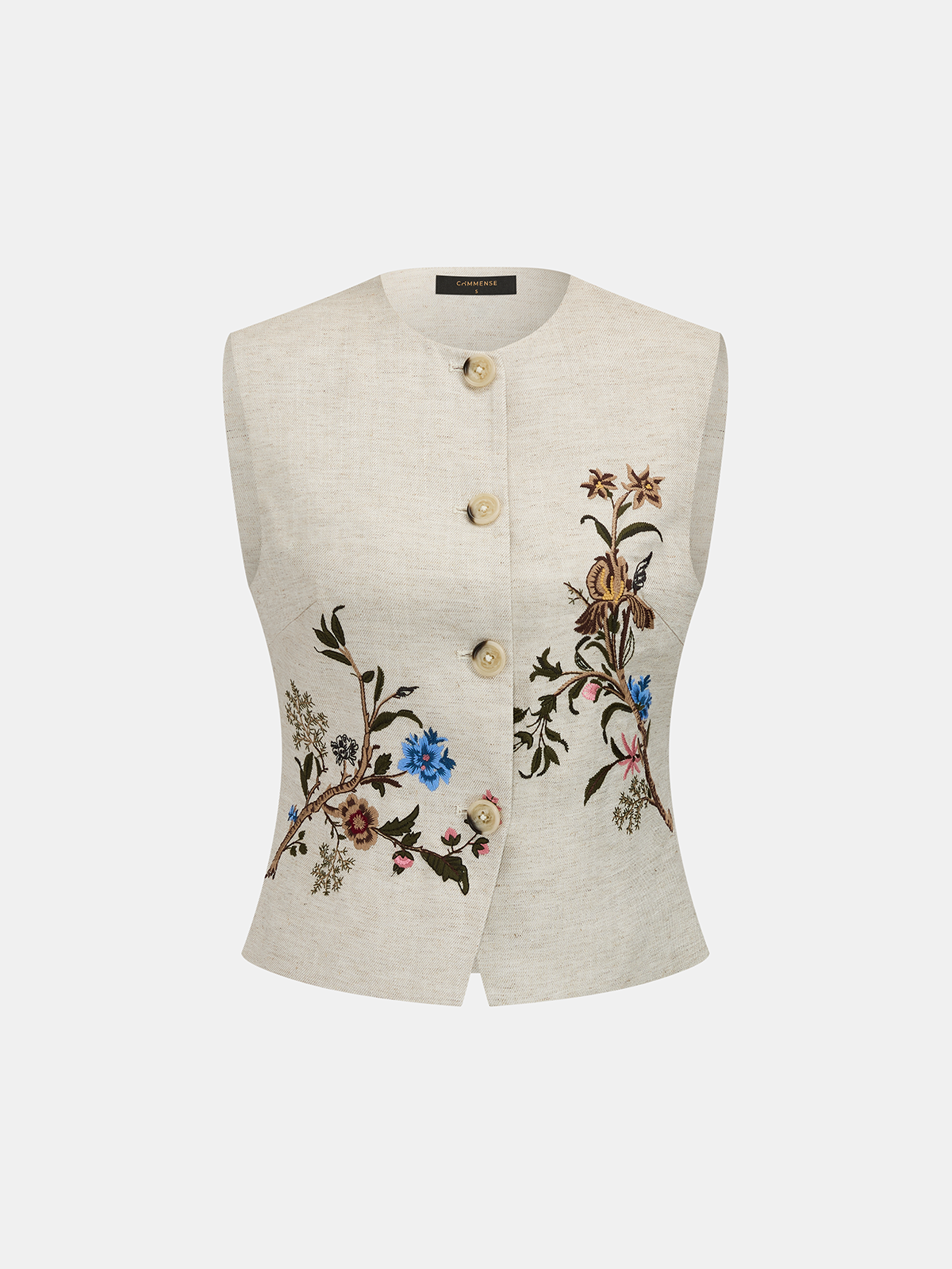 Floral Embroidered Linen Blend Vest