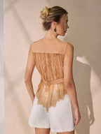 Lace Back Tie-Waist Linen Blend Vest