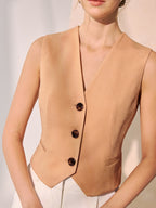 Lace Back Tie-Waist Linen Blend Vest
