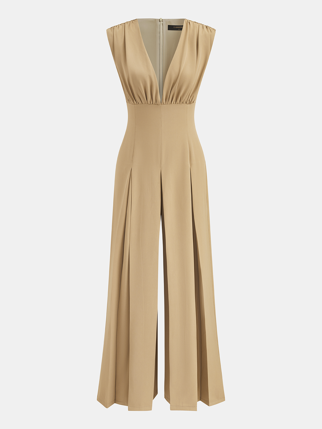 Deep V Neck Pleated Wide Leg Jumpsuit