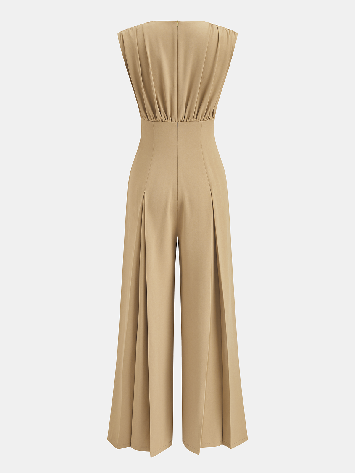 Deep V Neck Pleated Wide Leg Jumpsuit
