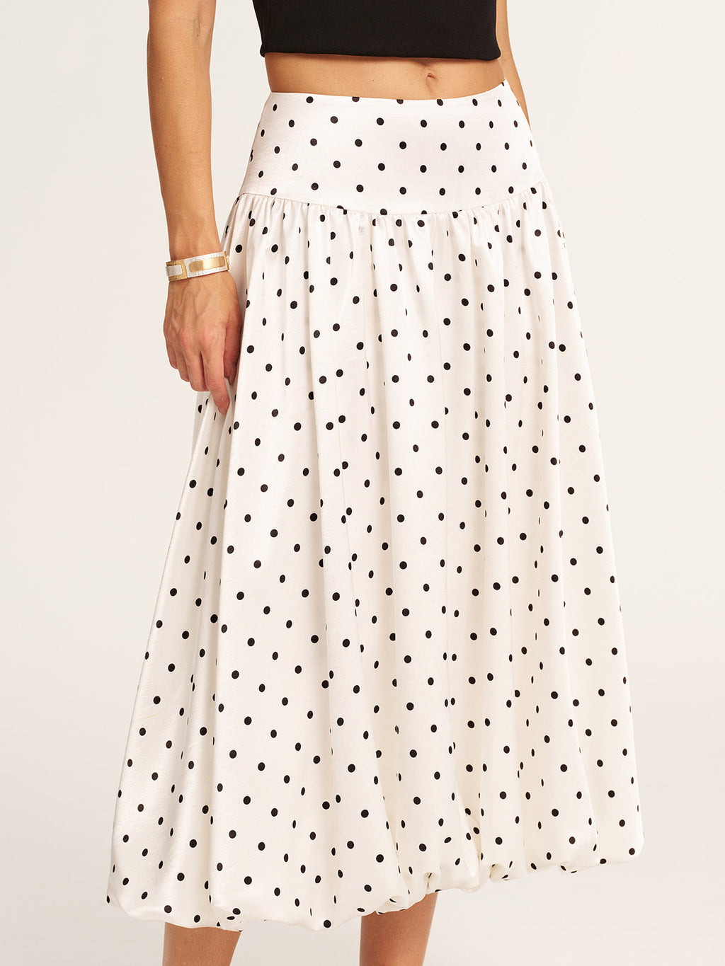 Polka Dot Bubble Hem Midi Skirt