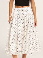 Polka Dot Bubble Hem Midi Skirt
