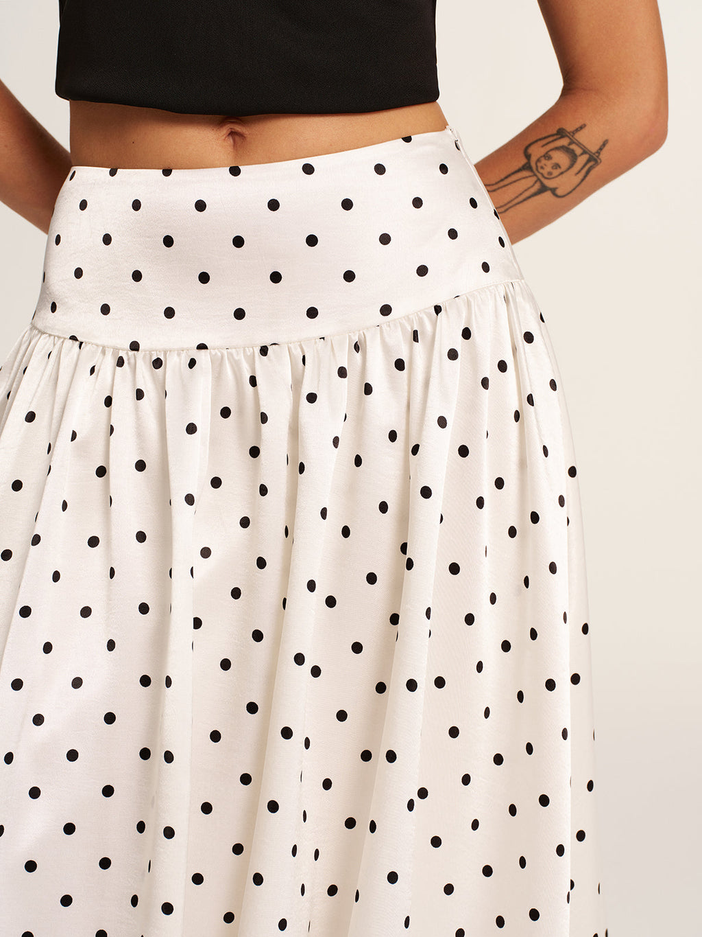 Polka Dot Bubble Hem Midi Skirt