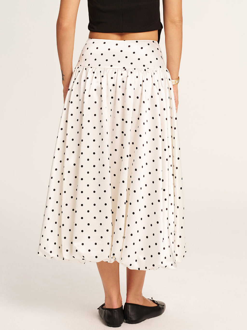 Polka Dot Bubble Hem Midi Skirt