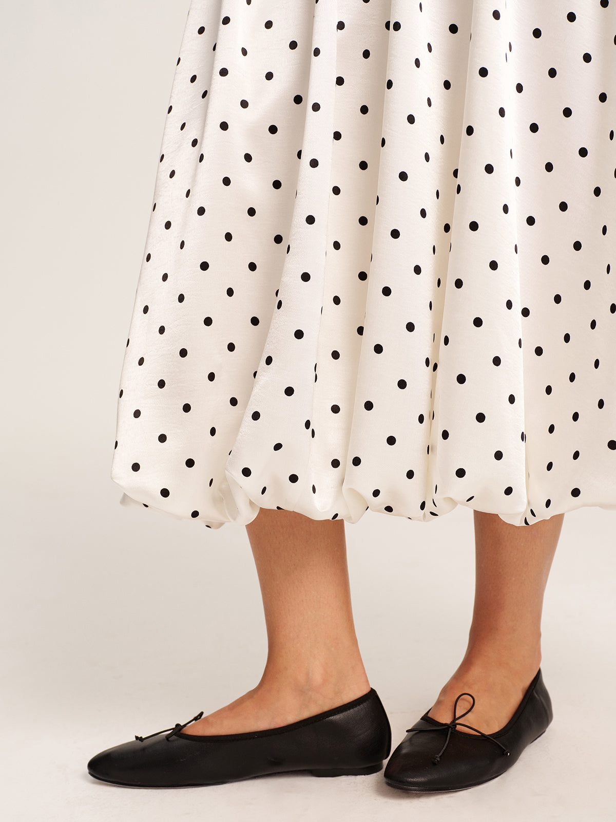 Polka Dot Bubble Hem Midi Skirt