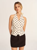 Polka Dot Linen Blend Halter Vest
