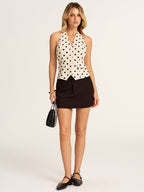 Polka Dot Linen Blend Halter Vest