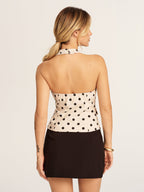 Polka Dot Linen Blend Halter Vest