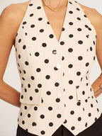 Polka Dot Linen Blend Halter Vest