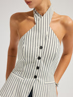 Striped Cotton Buttoned Halter Vest
