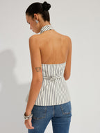 Striped Cotton Buttoned Halter Vest