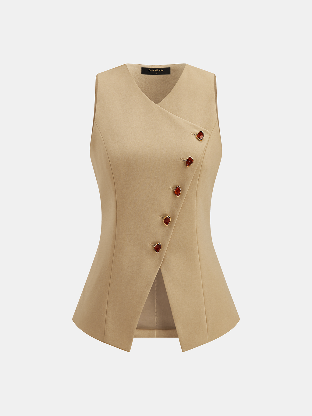 Slim Fit Amber Button Asymmetrical Vest