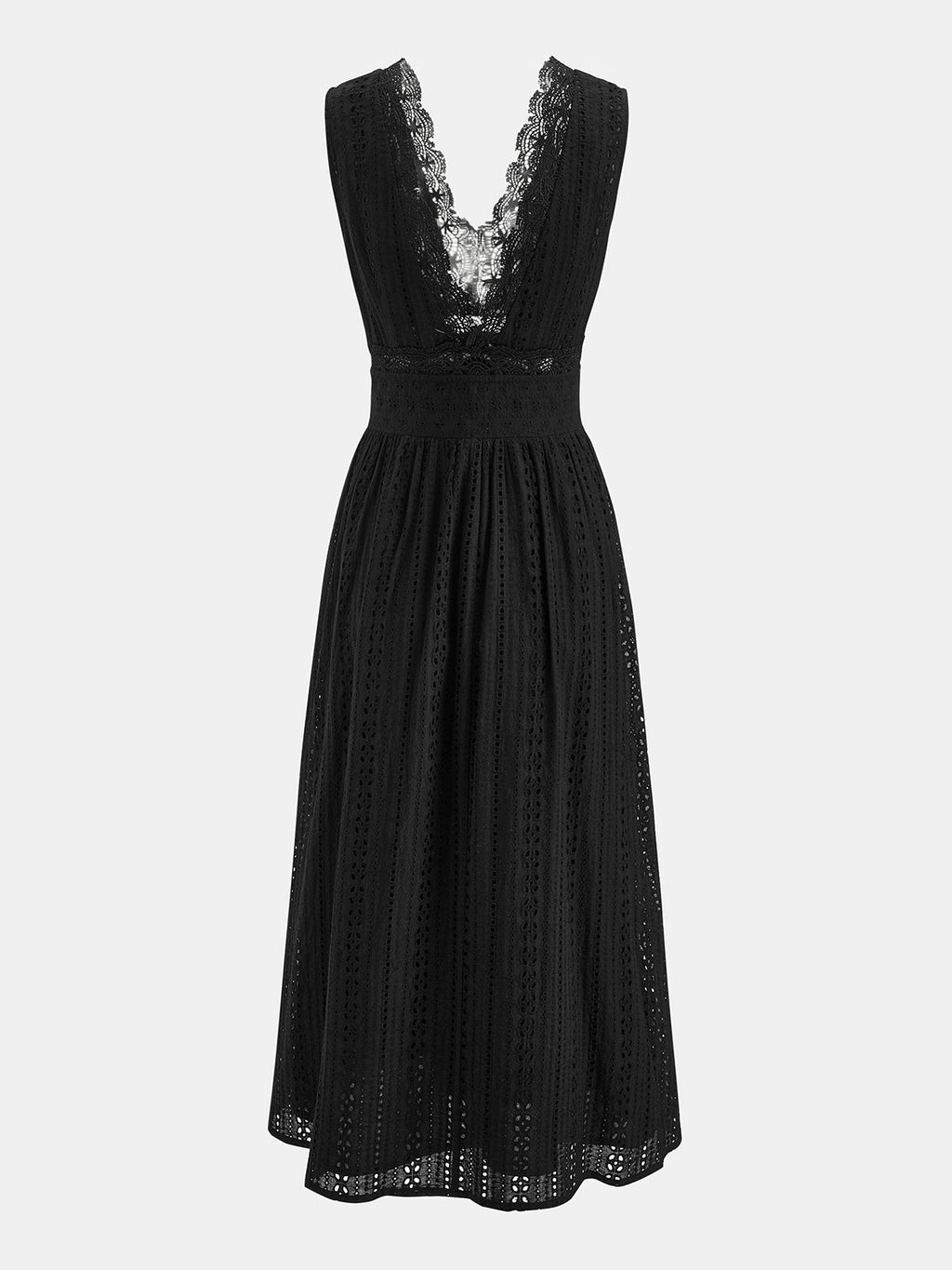 Lace Trim V-Neck Eyelet Maxi Dress