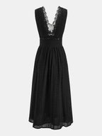Lace Trim V-Neck Eyelet Maxi Dress
