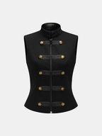 Napoleon Metal Detail Mandarin Collar Zipper Vest