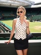 Polka Dot Linen Blend Halter Vest
