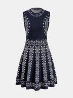 Scallop Trim Ethnic Pattern Knit Mini Dress