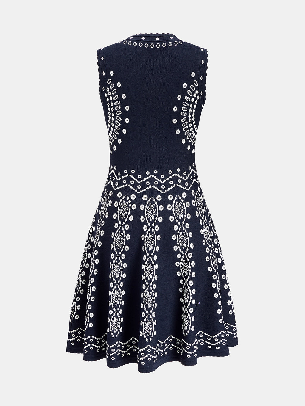 Scallop Trim Ethnic Pattern Knit Mini Dress