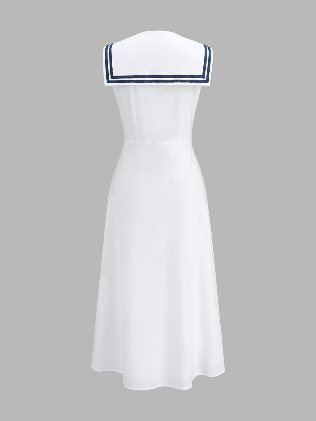 Sleeveless Sailor Collar Cotton Linen Midi Dress