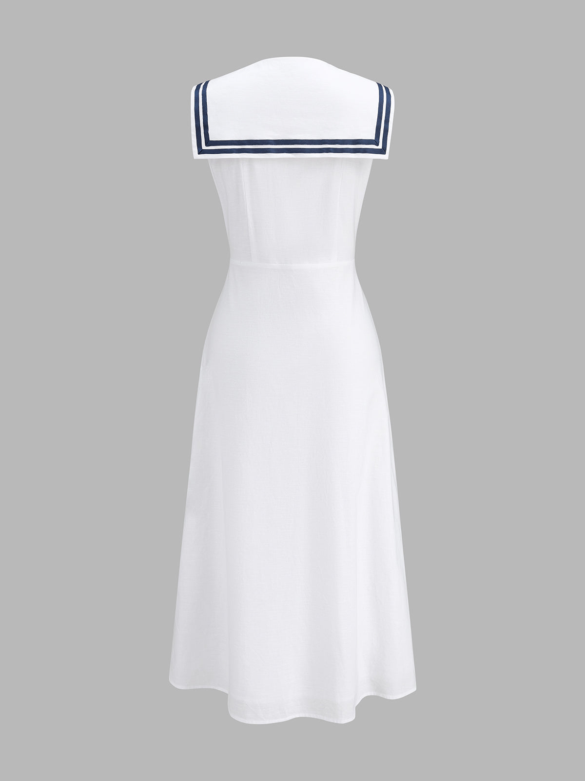 Sleeveless Sailor Collar Cotton Linen Midi Dress