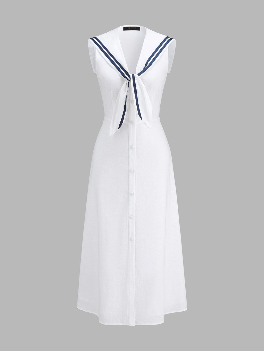 Sleeveless Sailor Collar Cotton Linen Midi Dress