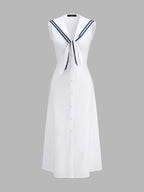 Sleeveless Sailor Collar Cotton Linen Midi Dress