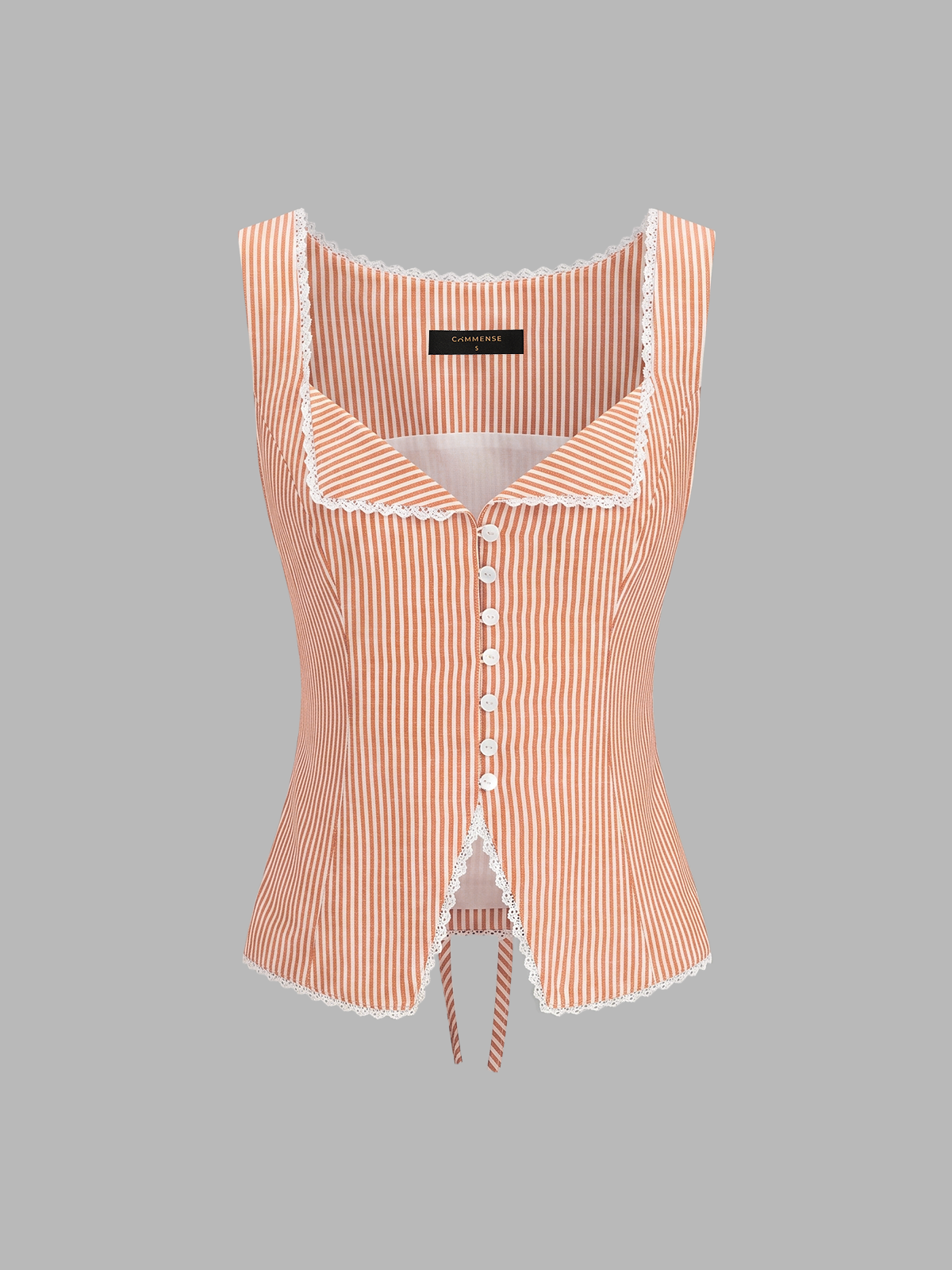 Striped Lace Trim Button-Front Tank Top