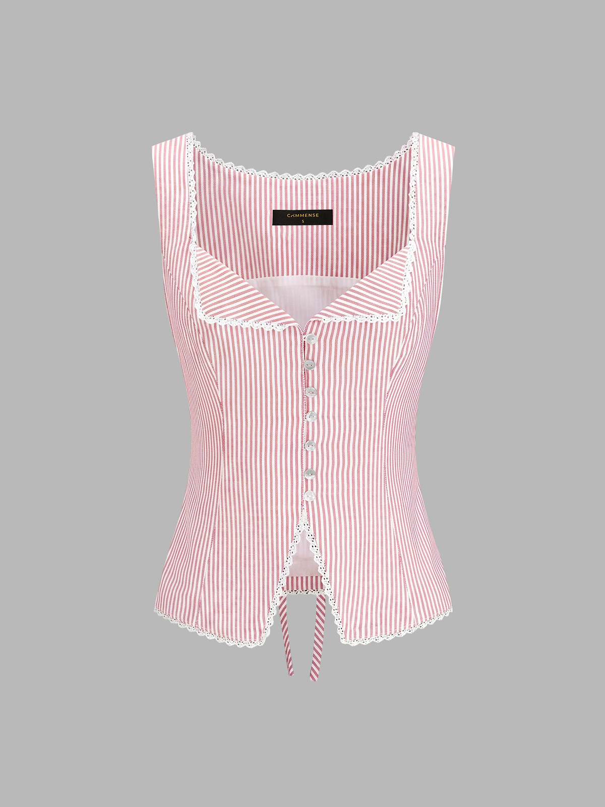 Striped Lace Trim Button-Front Tank Top