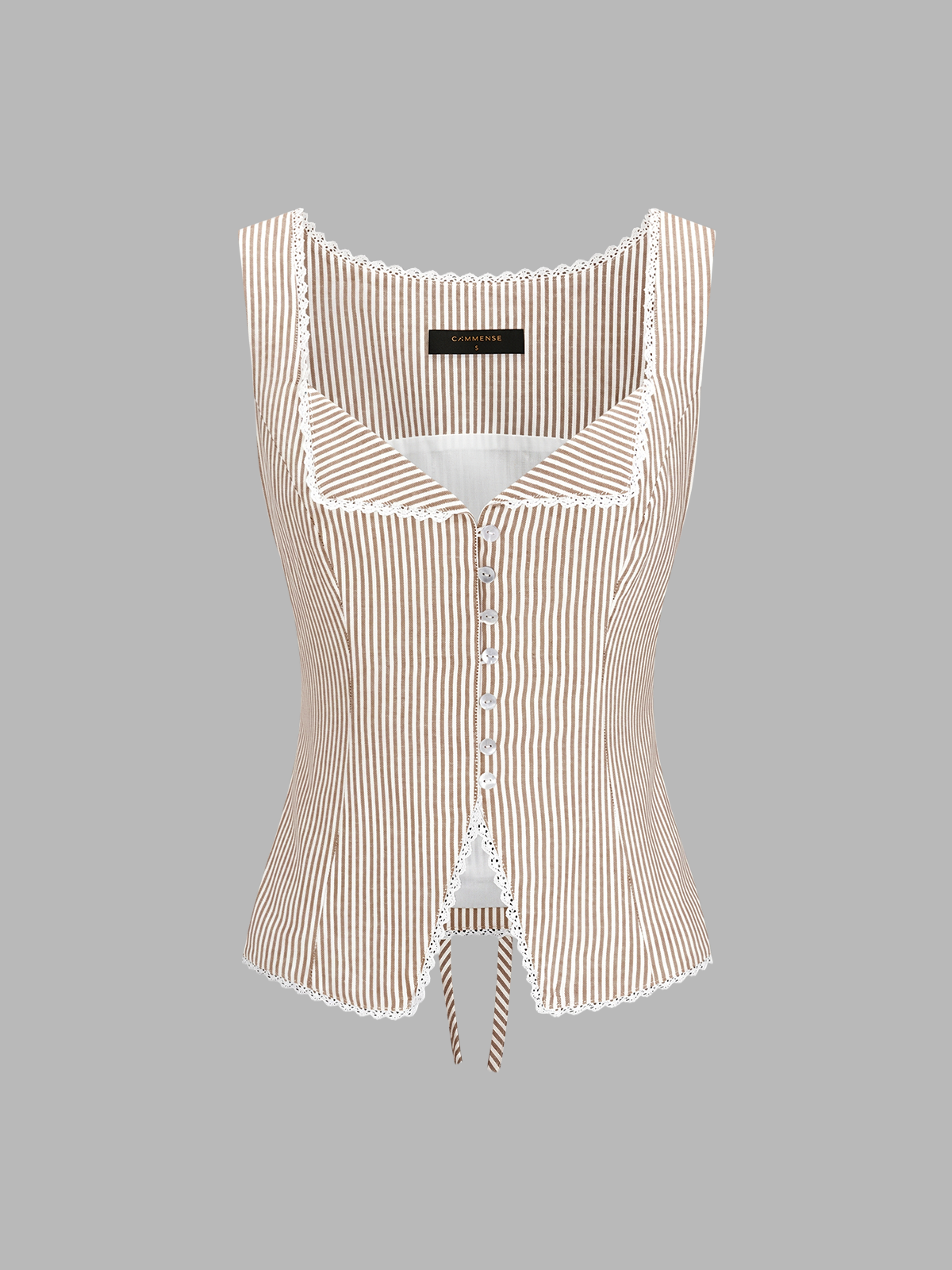 Striped Lace Trim Button-Front Tank Top