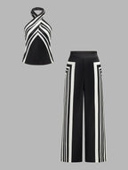 Graphic Stripe Halter Top & Pants Set
