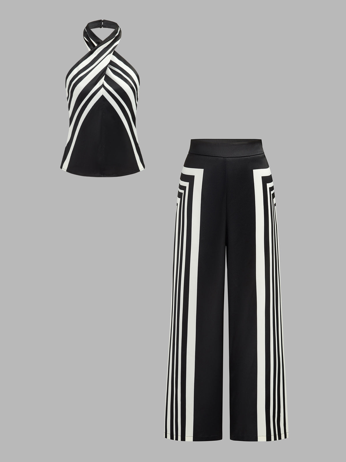 Graphic Stripe Halter Top & Pants Set