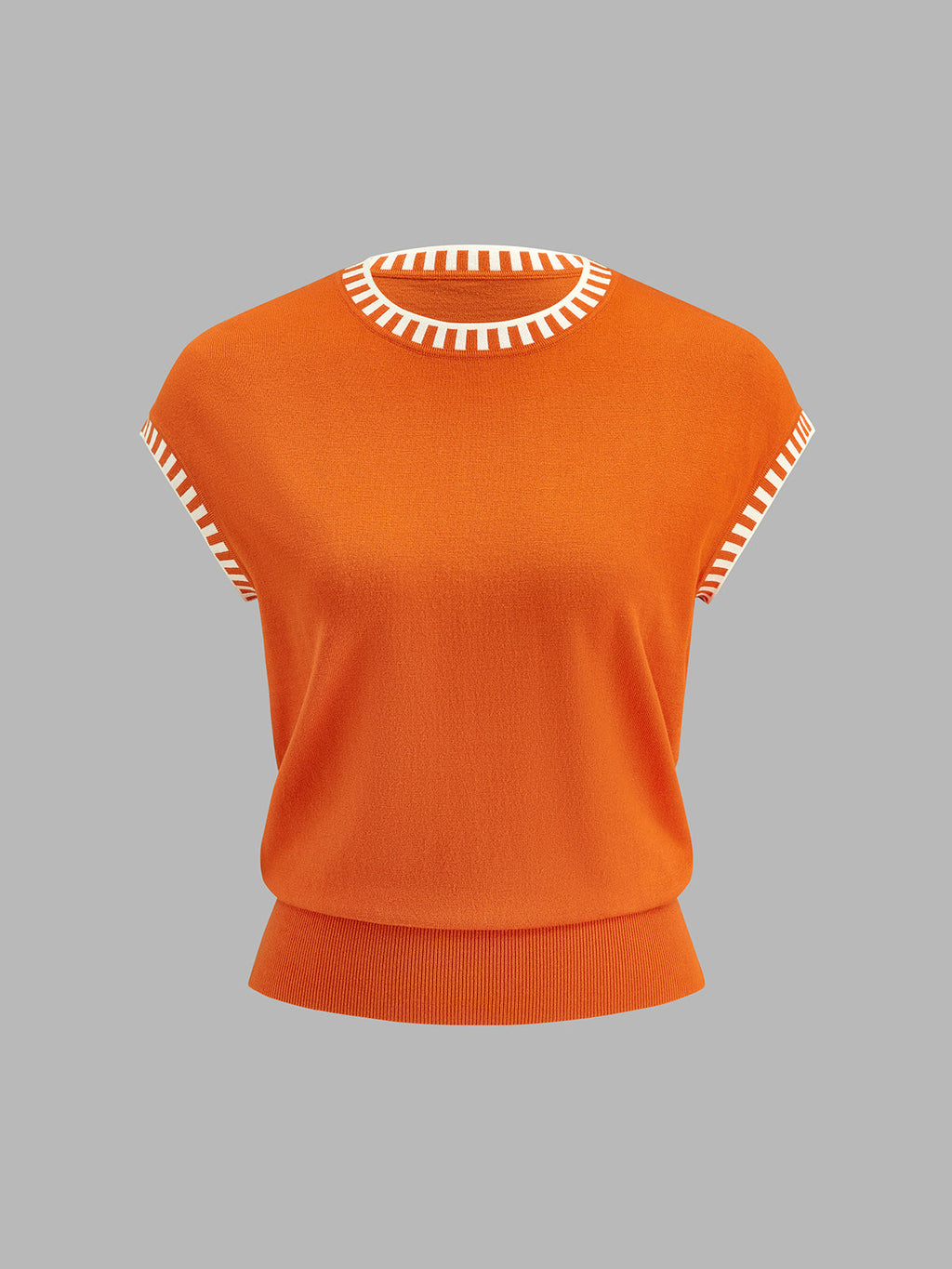 Contrast Trim Cap Sleeve Knit Top