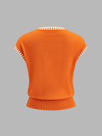 Contrast Trim Cap Sleeve Knit Top