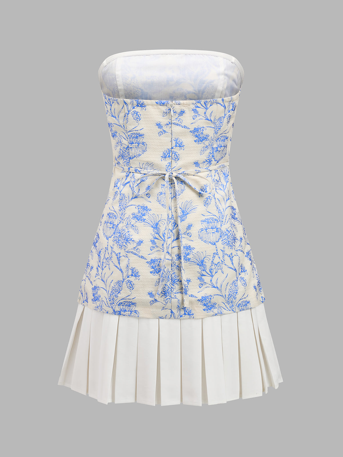 Strapless Floral Pleated Mini Dress