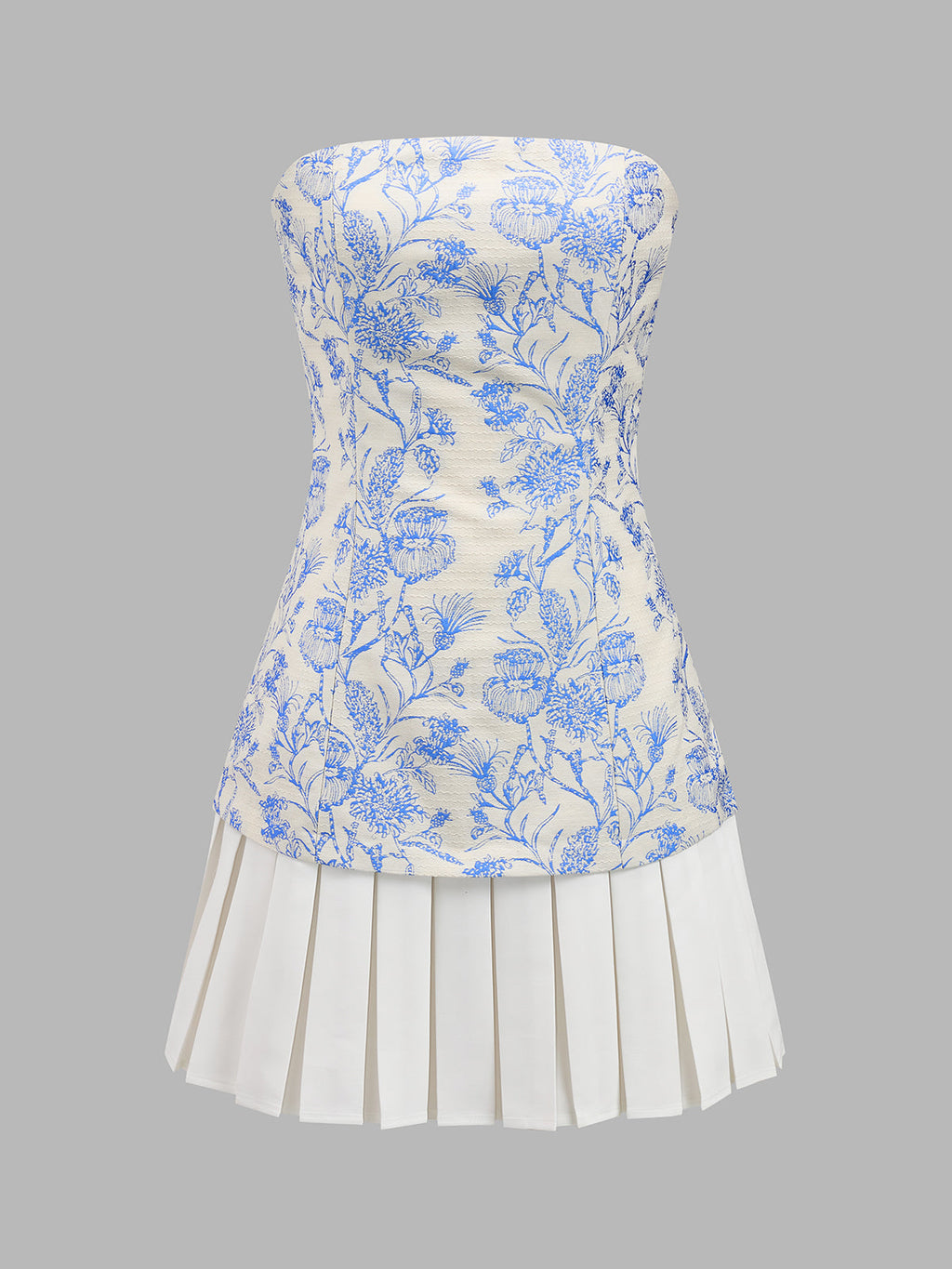 Strapless Floral Pleated Mini Dress