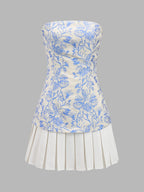 Strapless Floral Pleated Mini Dress
