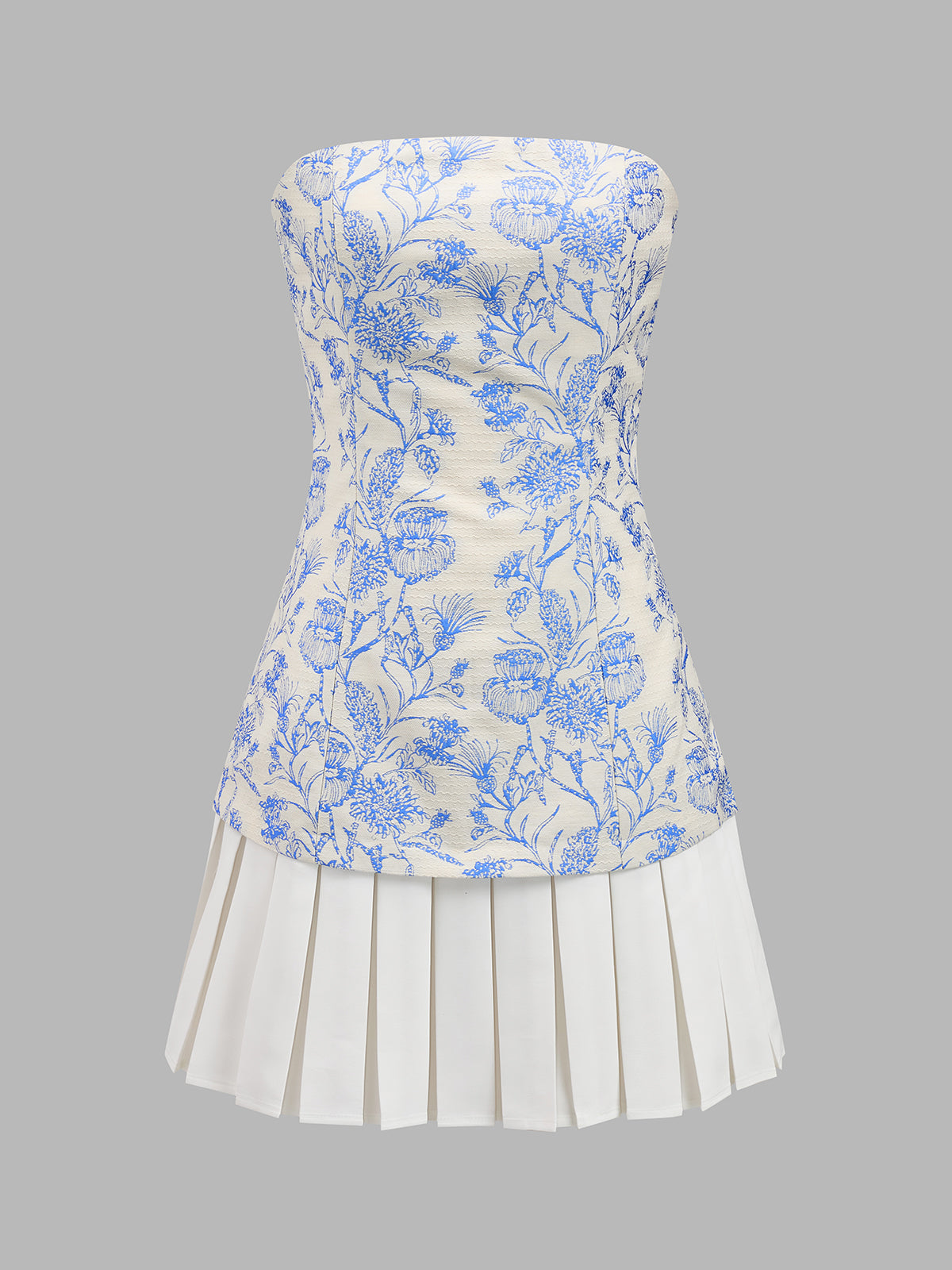 Strapless Floral Pleated Mini Dress