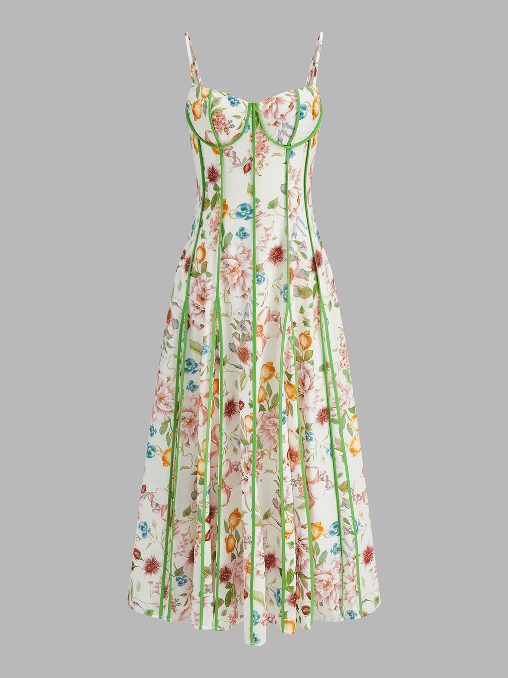 Corset Seam Tropical Print Swing Dress