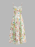 Corset Seam Tropical Print Swing Dress