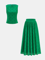 Eyelet Embroidered Top & Midi Skirt Set